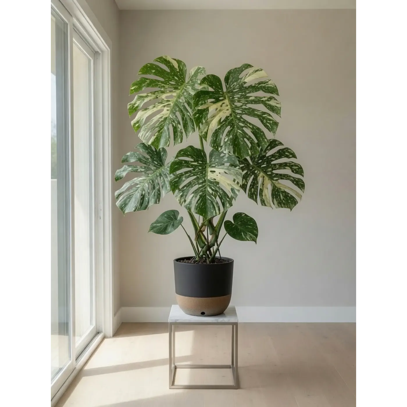 Monstera Thai Constellation in Premium Self-Watering Pot - Rare Variegated Houseplant large